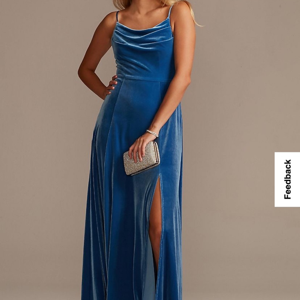 Velvet Cowl Neck Spaghetti Strap Bridesmaid Dress